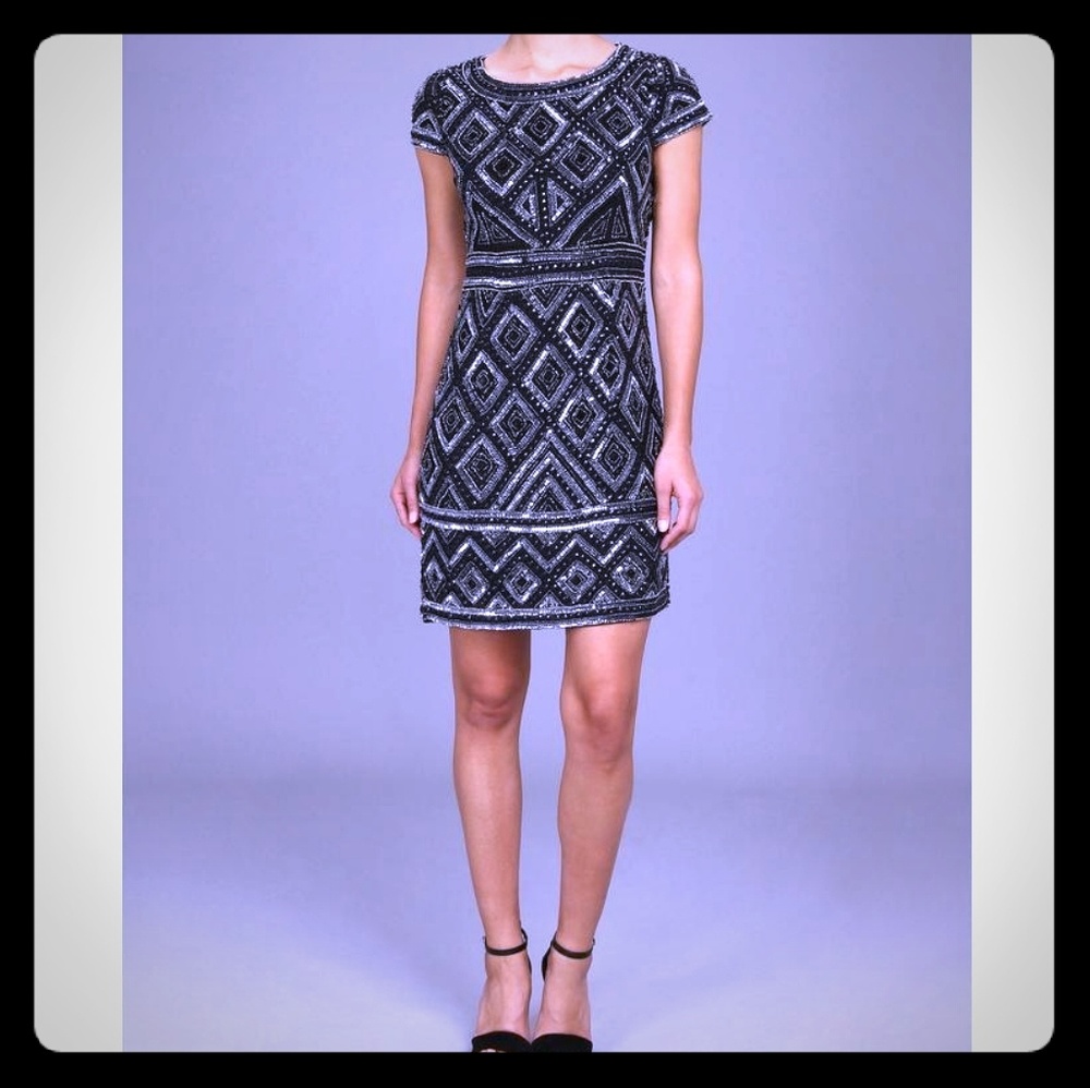 Adrianna Papell Little Black Sequin Dress
